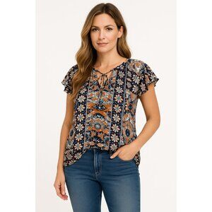 Women’s Short Sleeve Casual Floral Print V-Neck Blouse – NWT – Size XL